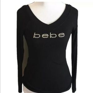 SOLD BeBe Logo Long Sleeve Ribbed Tee Top Large
